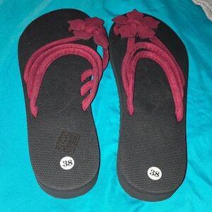 Women's Black and Red Floral Sandals